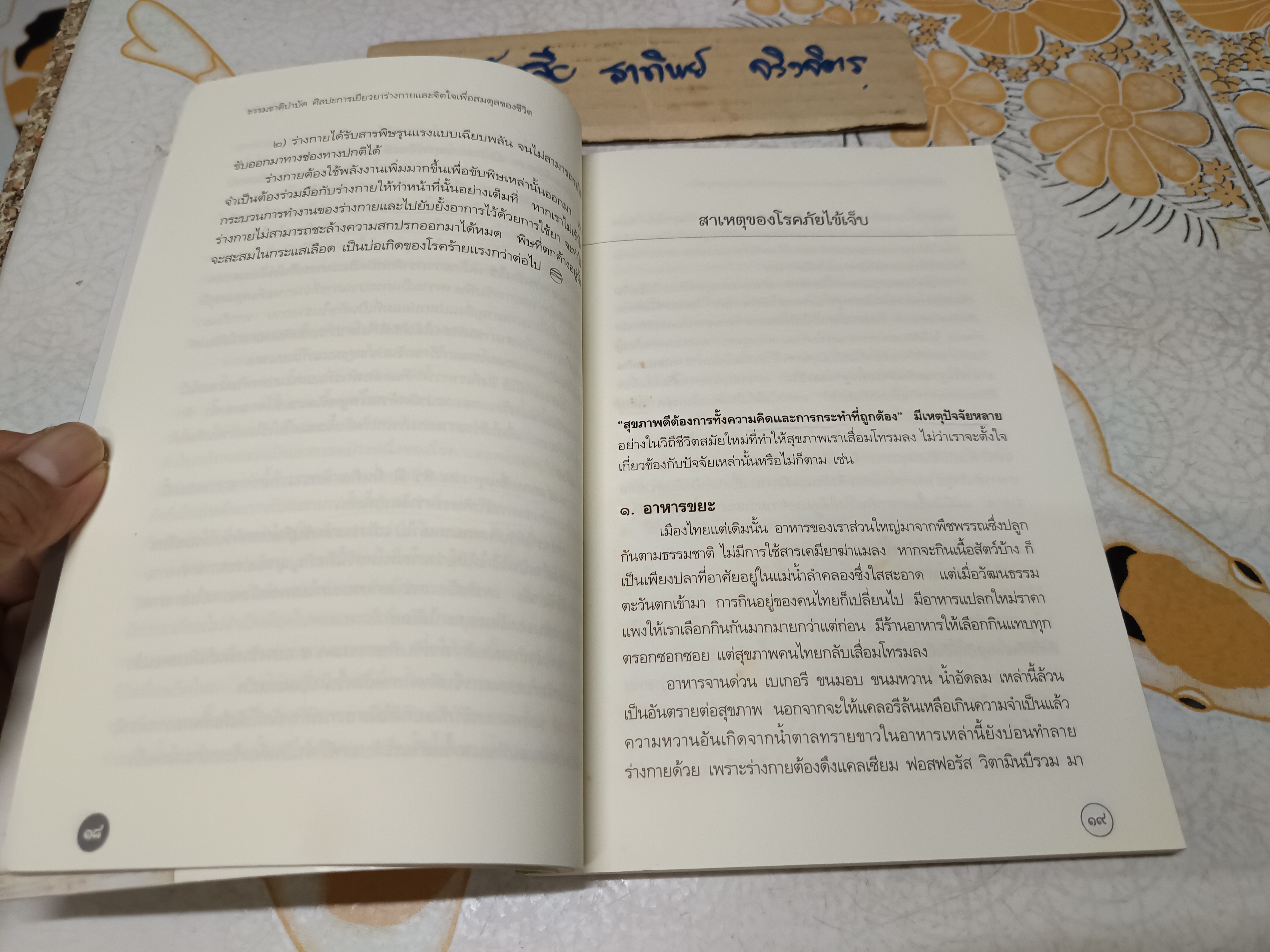 ธรรมชาติบำบัด : ศิลปะการเยียวยาร่างกายและจิตใจเพื่อสมดุลของชีวิต (พิมพ์ครั้งแรก 2547) มีรอยขีดเส้นใต้ด้วยดินสอหลายหน้า