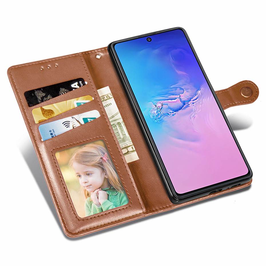 เคส Samsung Galaxy S10 Lite #เคสฝาพับแถบปิดแม่เหล็กพับตั้งได้ Magnetic Closure Wallet Lanyard Leather