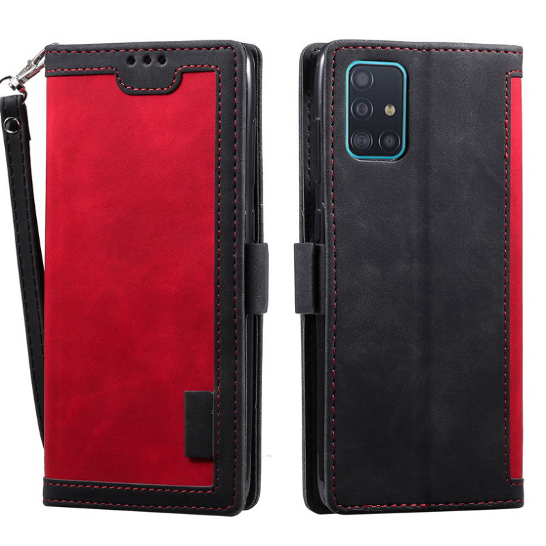Case Samsung Galaxy A52 / A52 5G / A52s 5G#เคสฝาพับหนัง PU สีทูโทนมีที่เสียบการ์ด สายคล้องมือ Card Slots Luxury Flip Stand Leather Wallet Cover