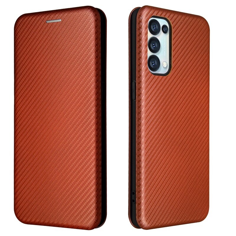 Case OPPO Reno 5 Pro 5G #เคสฝาพับลายคาร์บอนไฟเบอร์มีช่องใส่การ์ด Carbon Fiber Wallet Card Slot Magnet Stand Phone Cover