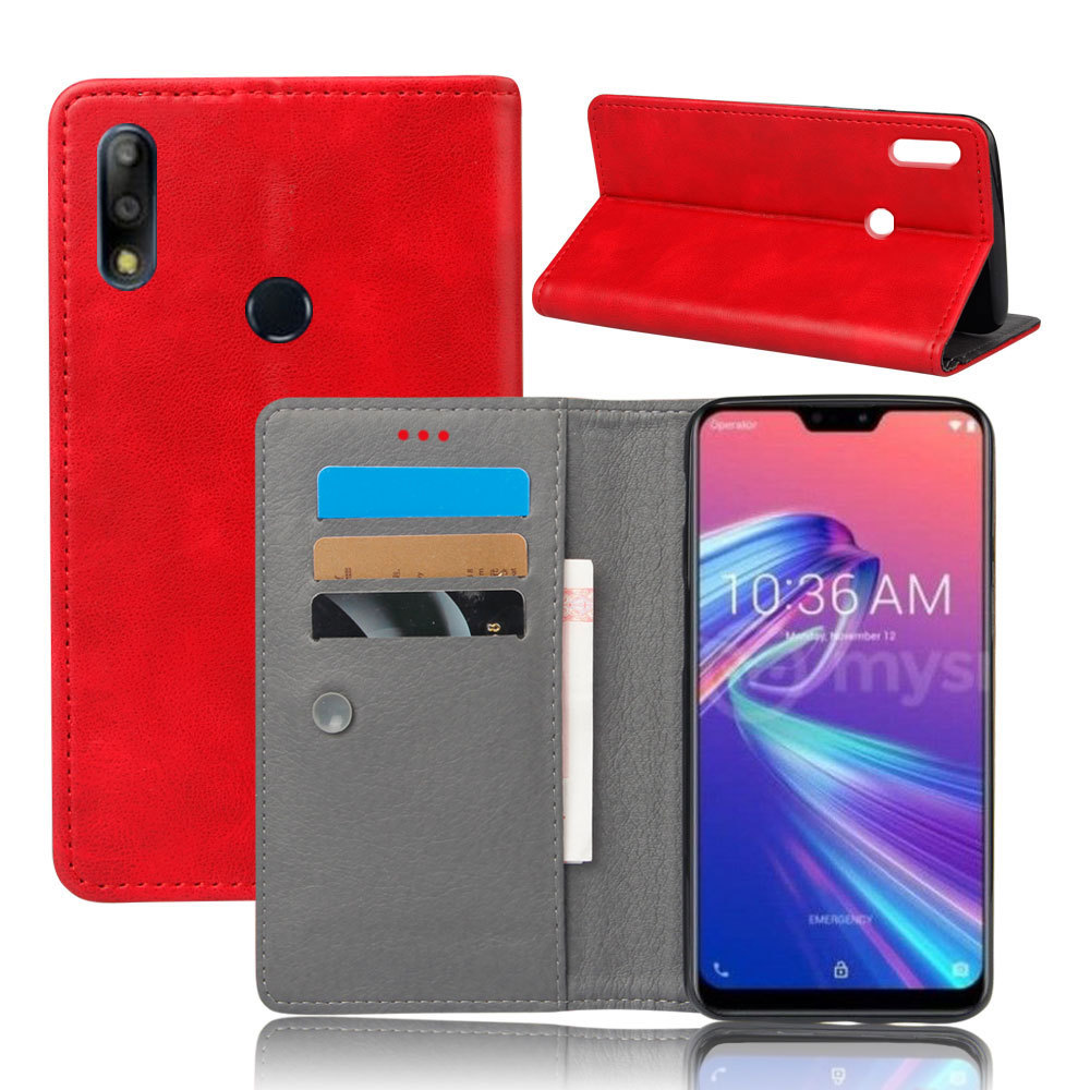 Case Asus Zenfone Max Pro (M2) ZB631KL #เคสฝาพับหนัง PU ผิวหนังม้า Suction cup closure Crazy Horse Leather Shell