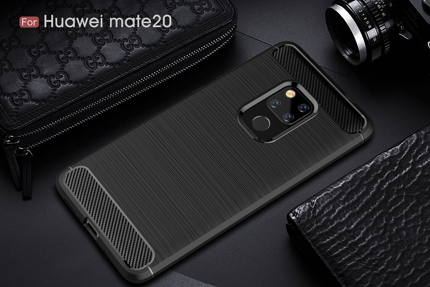 เคส Huawei Mate 20 #เคสฝาหลัง TPU นิ่มคาร์บอนไฟเบอร์ผิวแบบขัดแปรง