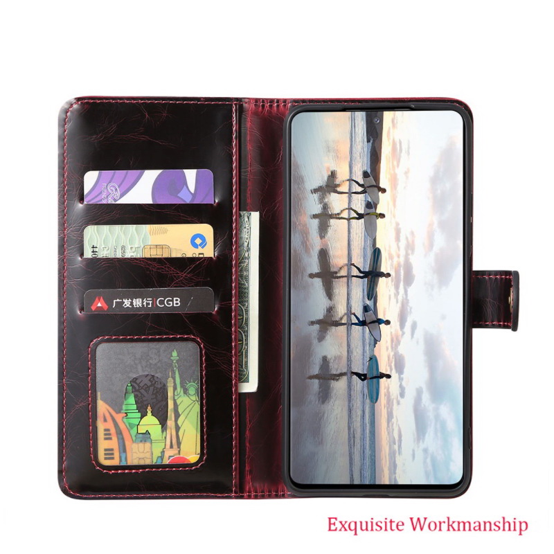 เคส Samsung Galaxy S22 5G #เคสฝาพับแบบกระเป๋าสตางค์ Magnetic Flip Wallet Bracket Leather Lattice TPU Phone Case
