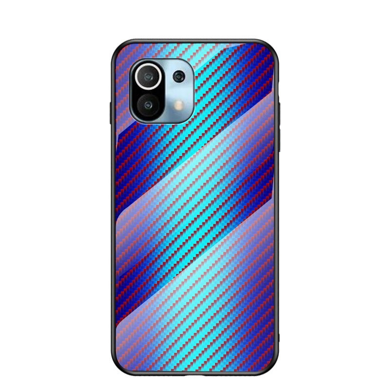 Case Xiaomi Mi 11 #เคสฝาหลัง Gradient Color ลายคาร์บอนไฟเบอร์ Carbon fiber texture Glass Hybrid Soft Silicone Cover