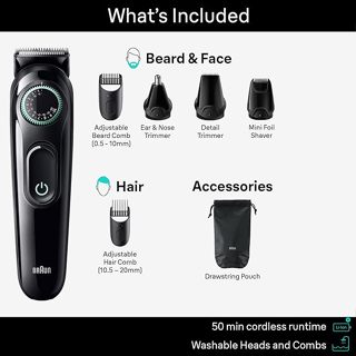 Braun® All In One Trimmer Kit 7 in 1 Model AlO3470 เครื่องตัดแต่งหนวดเครา เส้นผม และขน