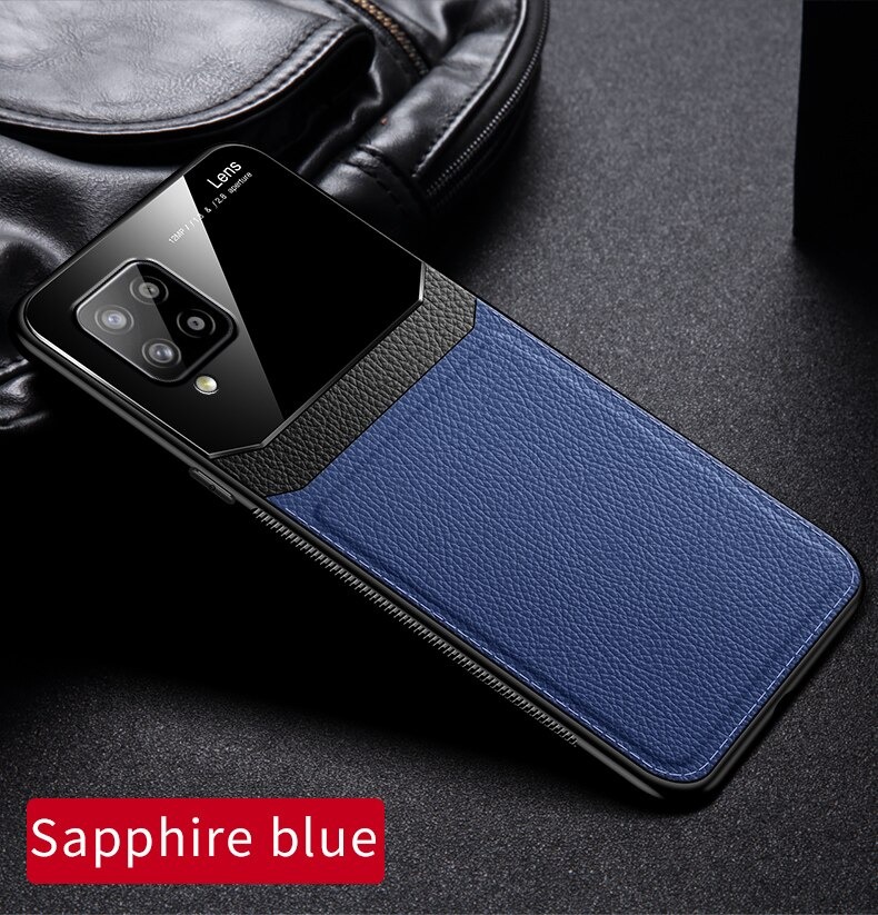 เคส Samsung Galaxy A42 5G #เคสฝาหลังไฮบริด PU +TPU + glass สีทูโทน Shockproof Leather Mirror Glass Silicone Phone Back Cover