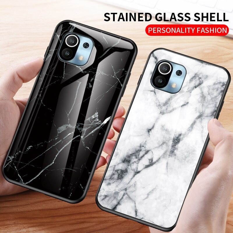เคส Xiaomi Mi 11 #เคสฝาหลัง Gradient Color ลายหินอ่อน Glass + PC + TPU Hybrid Case