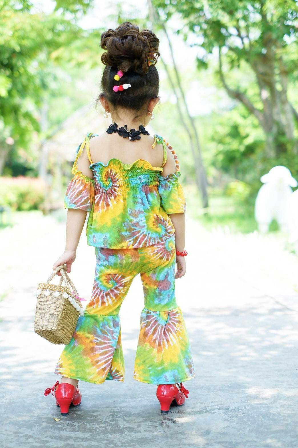 ชุดเด็กหญิง setเสื้อกับกางเกงขายาวผ้ามัดย้อม