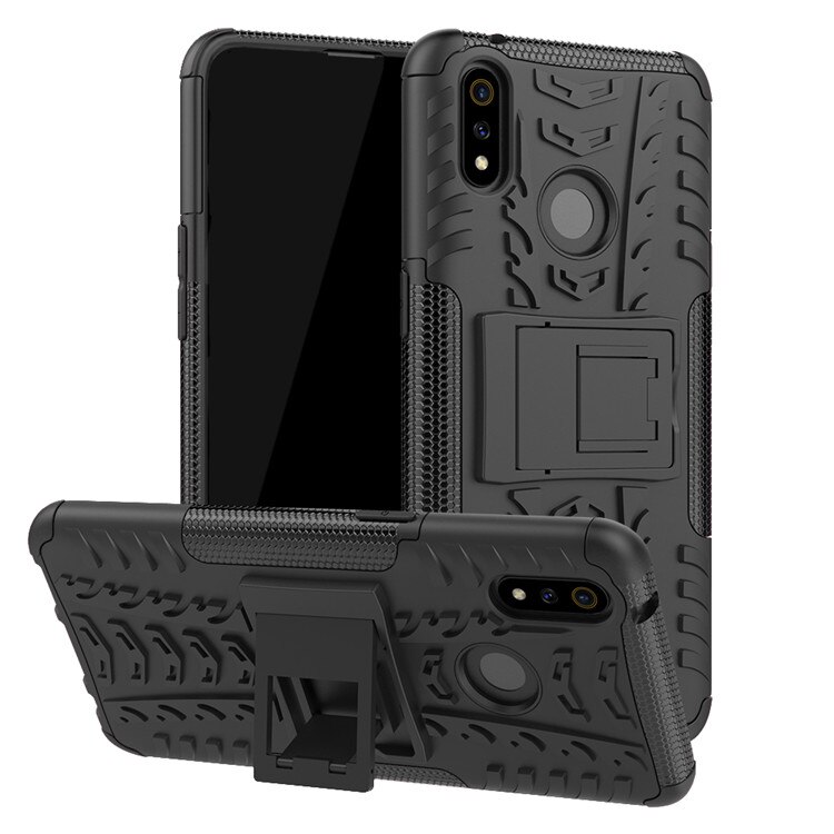 เคส realme 3 Pro #เคสฝาหลังกันลื่น Cool Tyre Pattern Kickstand (PC + TPU)