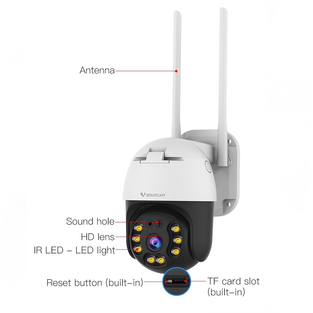 Vstarcam VStarcam กล้องวงจรปิดกล้องใช้ภายนอก รุ่นCS64 ความละเอียด3ล้านพิกเซล H264 พูดโต้ตอบได้ กล้องมีไวไฟในตัว เชื่อมได้ทั้งแลนและไวไฟ ขาว