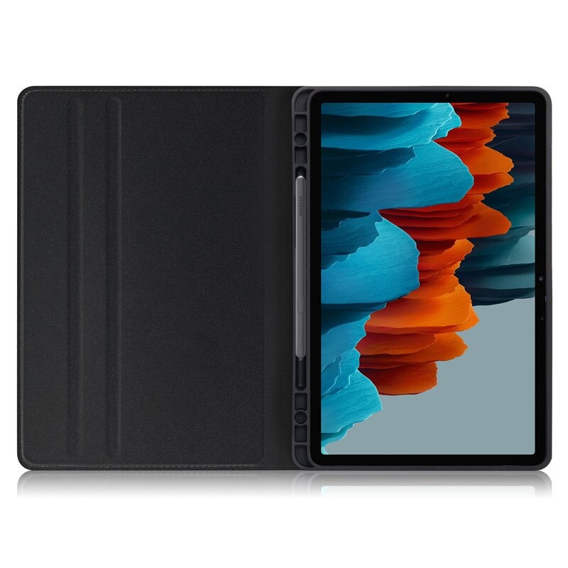 Case SamsungGalaxy Tab S7 FE 12.4"(T730,T736) #เคสฝาพับหนัง PU ลายผิวผ้ามีช่องใส่ปากกา with Pencil Holder Stand Business Card Slot Cover สำเนา