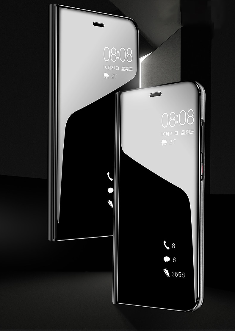 เคส OPPO F11 #เคสฝาพับปกโปร่งแสงผิวเงา Electroplating Mirror Surface Window View
