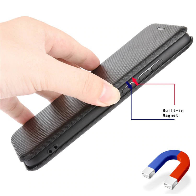 เคส Huawei Y7a #เคสฝาพับลายคาร์บอนไฟเบอร์มีช่องใส่การ์ด Carbon Fiber Wallet Card Slot Magnet Stand Phone Cover