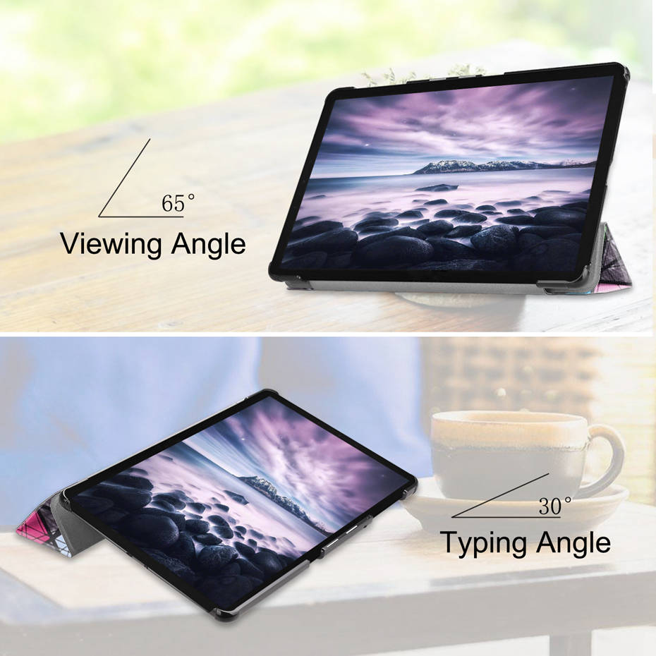 เคส Samsung Galaxy Tab A 10.5 นิ้ว (2018) T590 T595 #เคสฝาพับหนัง PU สามพับพิมพ์ลาย Pattern Printing Tri-fold Leather Smart Cover