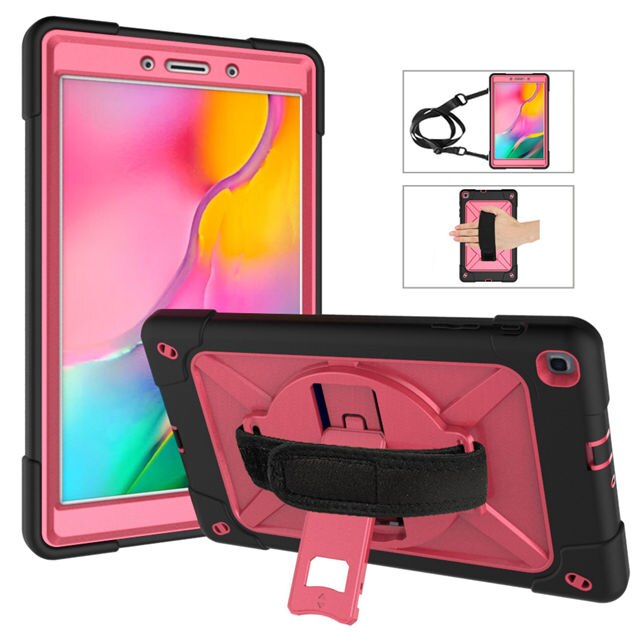 เคส Samsung Galaxy Tab A 8.0 (2019) SM-T290 SM-T295 SM-T297 #เคสฝาหลังกันกระแทก 360 Degree Rotary Kickstand PC + Silicone มีสายคล้องมือ มีสายคล้องไหล่