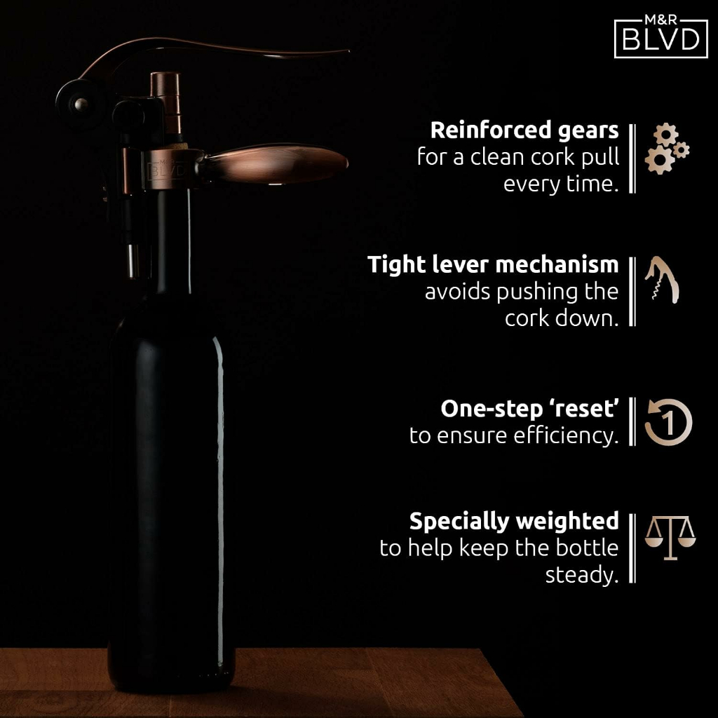 M&R Blvd® Wine Bottle Opener Set Professional Grade, Copper ชุดที่เปิดไวน์ อุปกรณ์เปิดขวดไวน์ สีทองแดง