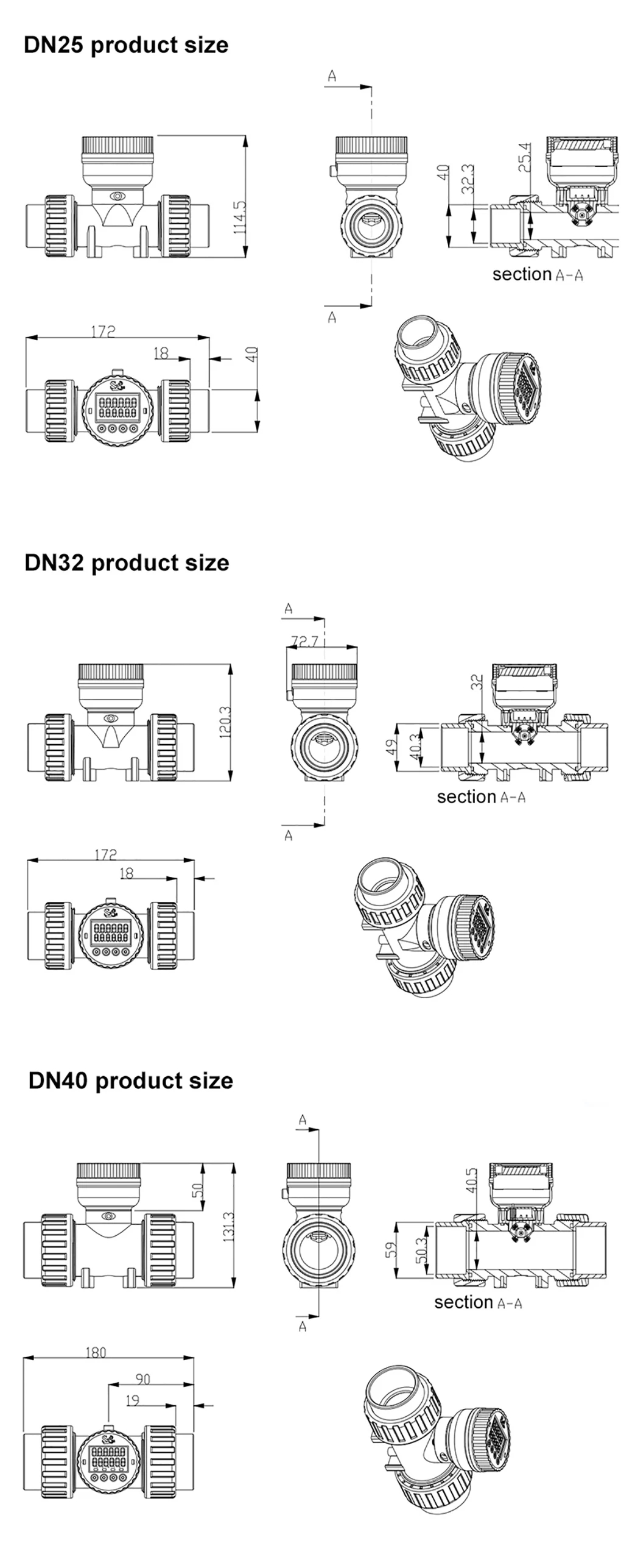 RS485 ดิจิตอลจอแสดงผล Flow Meter UPVC Water