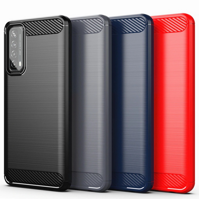 Case Huawei Y7a #เคสฝาหลังตกแต่งคาร์บอนไฟเบอร์ ผิวขัดแปรง Brushered TPU Back Case