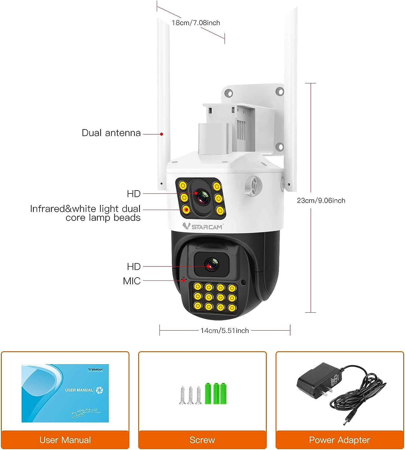 Vstarcam Vstarcam กล้องวงจรปิดกล้องใช้ภายนอกกล้องเลนส์คู่ มีไวไฟในตัว รุ่นCS663DR กันน้ำ/ทนฝุ่น/ทนแดด ใหม่ล่าสุด ขาว