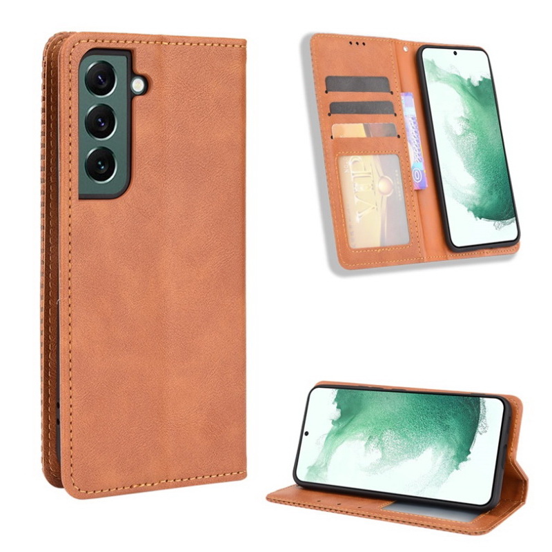 เคส Samsung Galaxy S22 5G #เคสฝาพับปกหนังสไตล์วินเทจดูดซับอัตโนมัติแบบกระเป๋าสตางค์