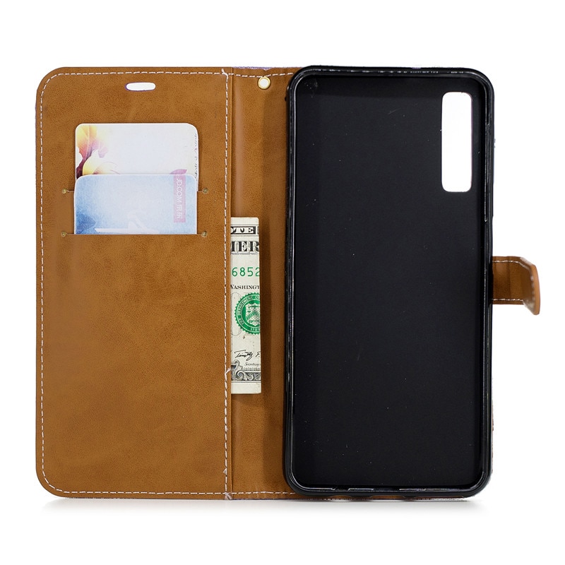 Case Samsung Galaxy A7 (2018) #เคสฝาพับหนัง PU พร้อมสายคล้องมือ สีสันสดใส