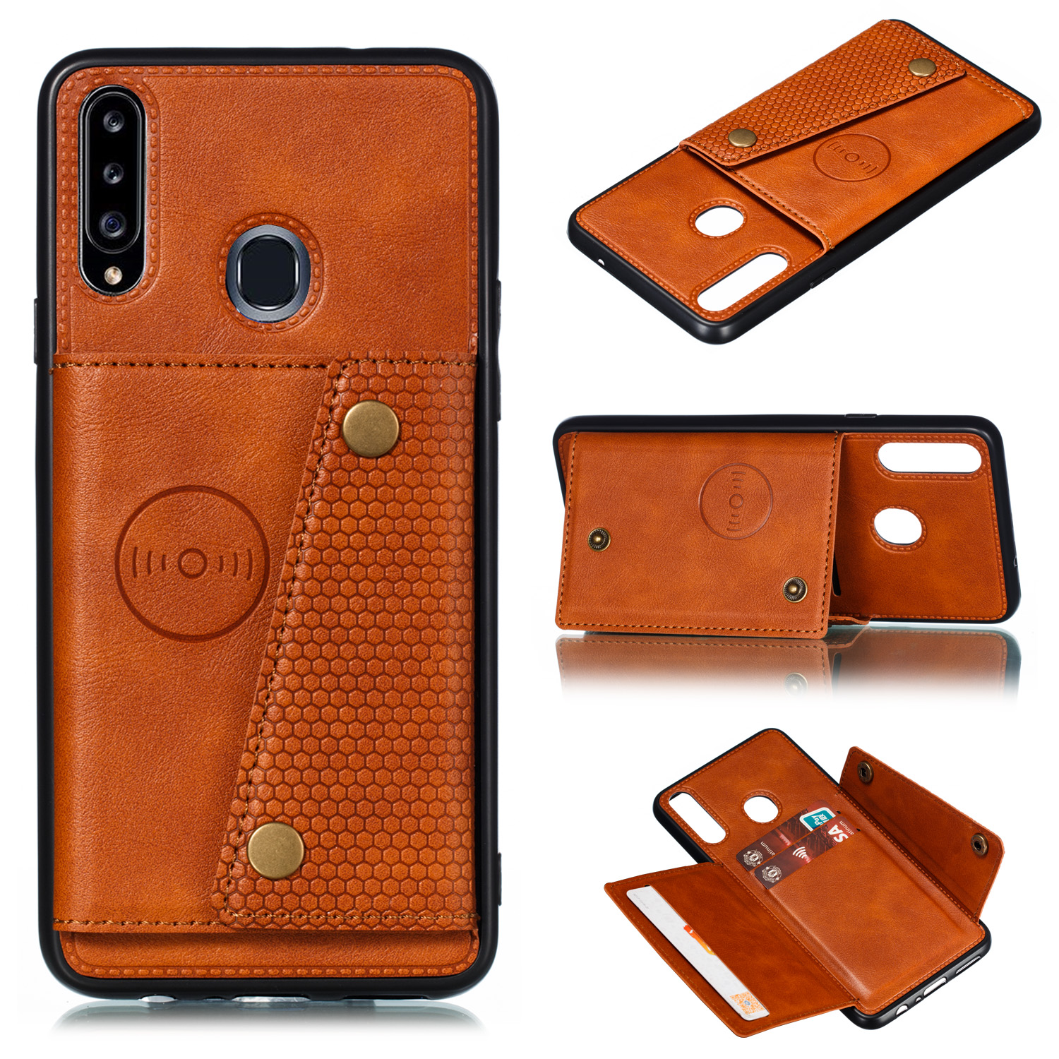 Case Samsung Galaxy A20s #เคสฝาหลัง TPU เคลือบหนัง PU มีที่เก็บบัตร PU Leather Coated TPU Card Holder Magnetic Kickstand
