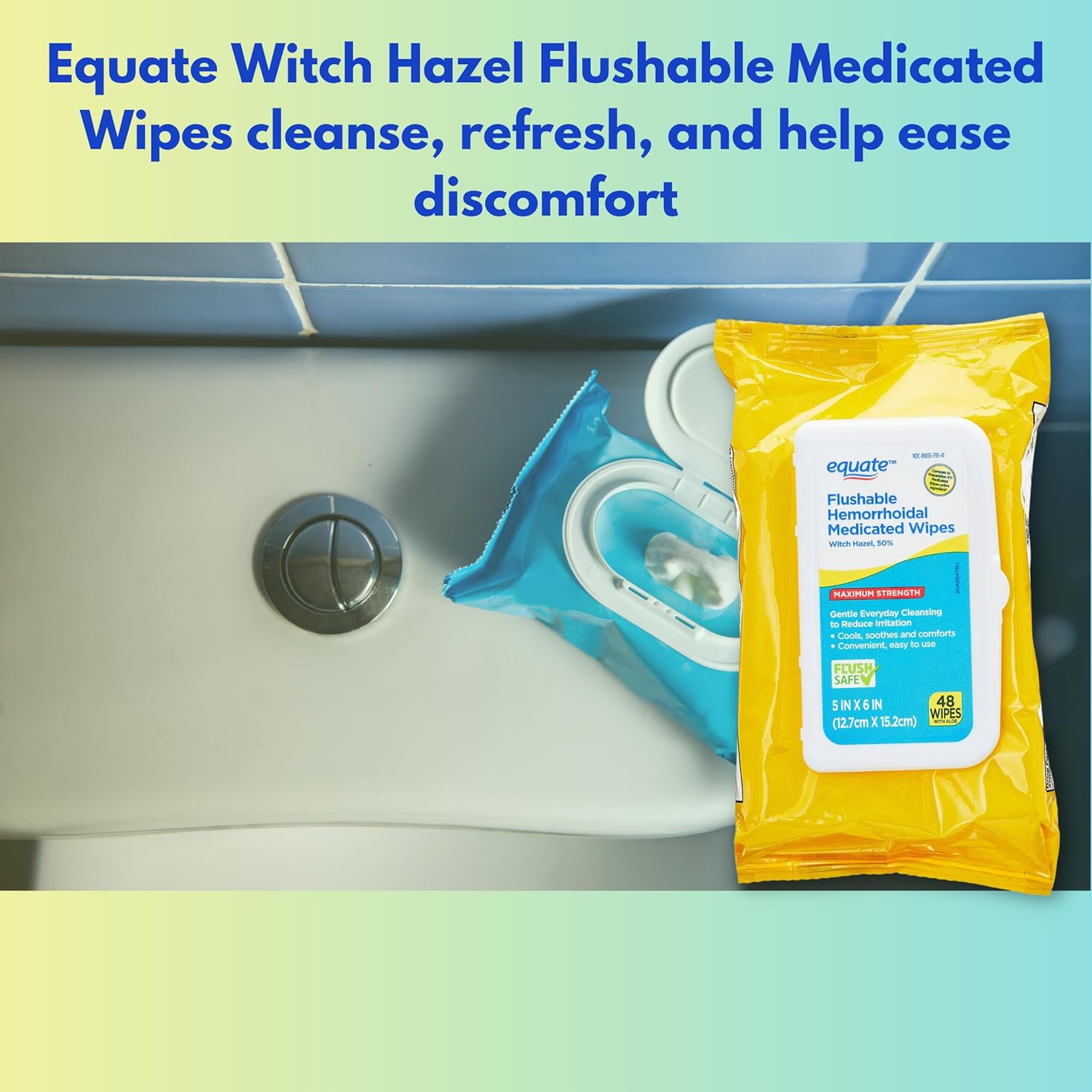 Equate® Flushable Hemorrhoidal Medicated Wipes 48 Count ผ้าเช็ดทำความสะอาดริดสีดวงทวาร