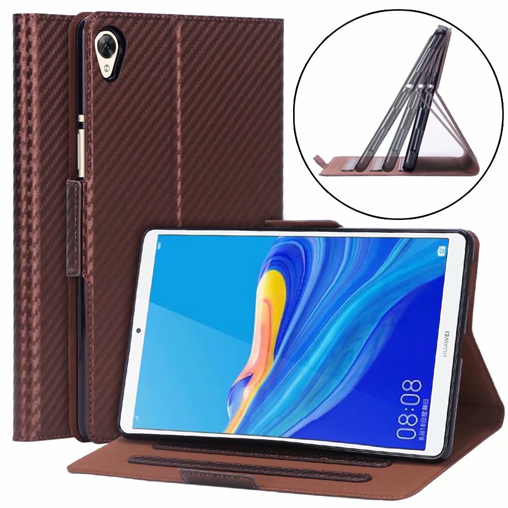 Case Huawei MediaPad M6 8.4 inch #เคสฝาพับลาย Carbon Fiber Texture Magnetic Leather Shell มีช่องใส่การ์ด