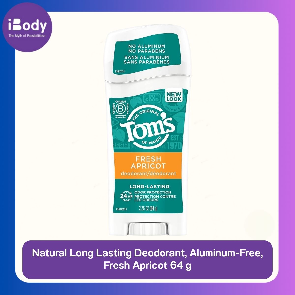 Tom's of Maine® Natural Long Lasting Deodorant, Aluminum-Free, Fresh Apricot 64g โรลออนสติ๊ก กลิ่นแอปปริคอท ระงับกลิ่นกายติดทนนาน