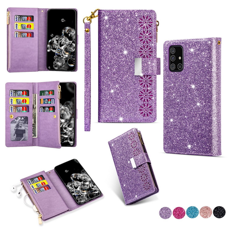 Case Samsung Galaxy Note 10 Lite #เคสฝาพับแบบกระเป๋าสตางค์ช่องใส่บัตรหลายช่อง Bling Glitter Case Multi-slot Wallet Zippered Leather พร้อมสายคล้อง