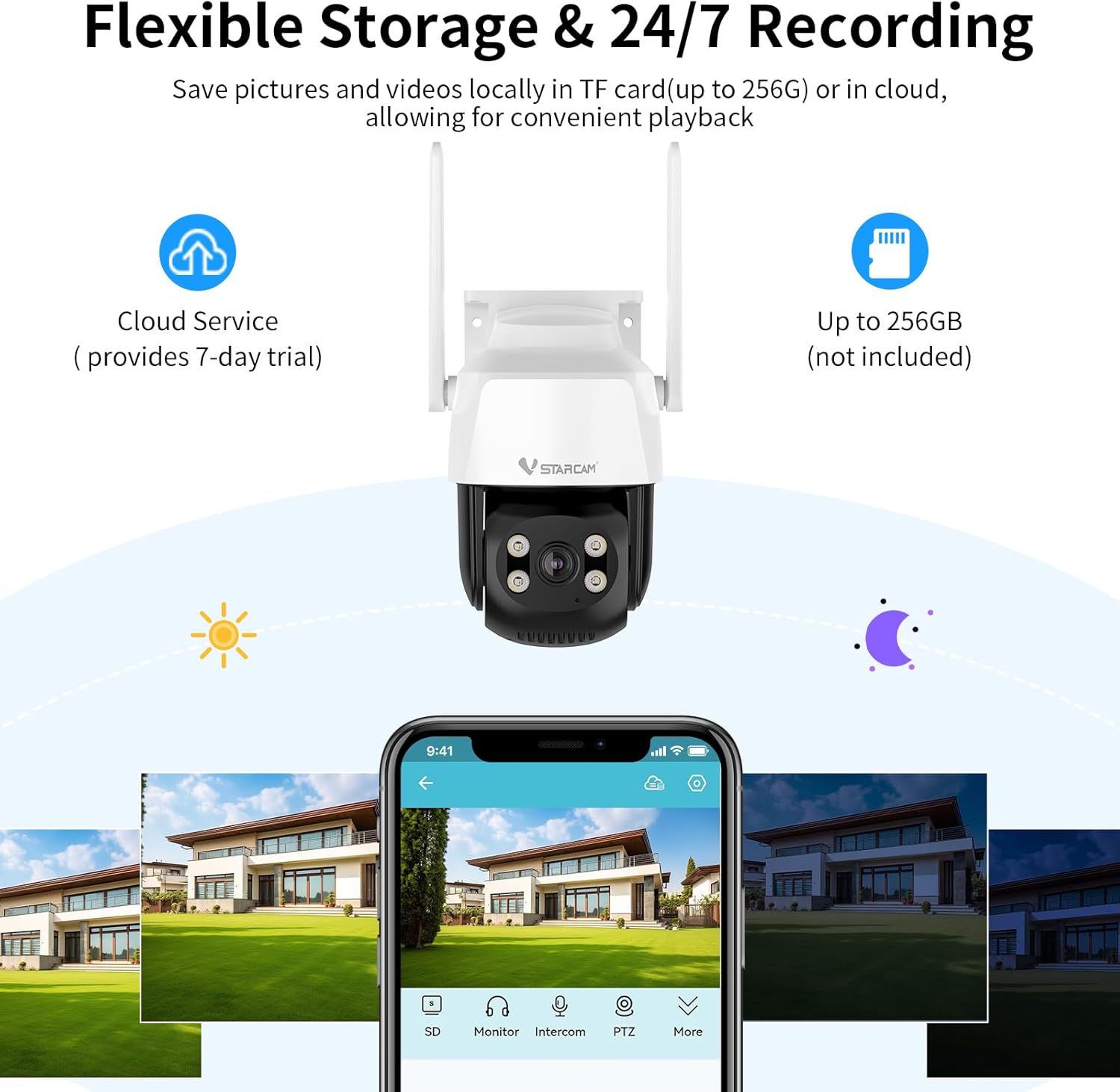 Vstarcam Vstarcam กล้องวงจรปิดกล้องใช้ภายนอก รุ่นC622 กล้องมีWIFIในตัว บันทึกภาพและเสียง ขาว