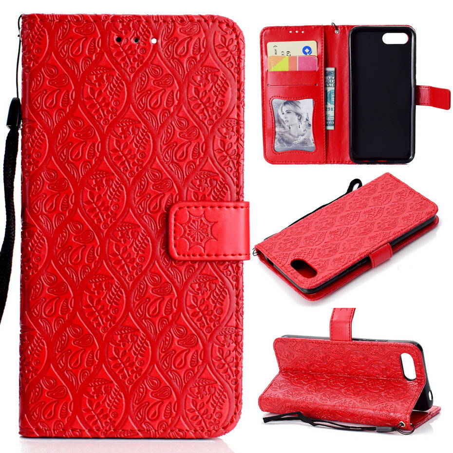 เคส Honor 10 #เคสฝาพับหนัง PU พิมพ์ประทับลายใบไม้ Imprint Leaf Leather Stand Wallet
