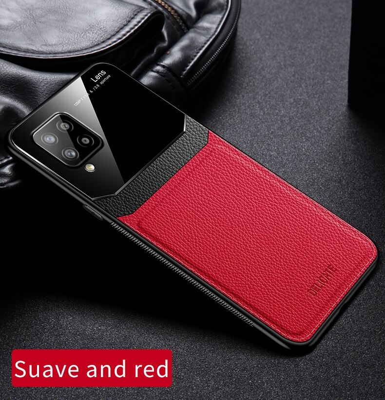 เคส Samsung Galaxy A42 5G #เคสฝาหลังไฮบริด PU +TPU + glass สีทูโทน Shockproof Leather Mirror Glass Silicone Phone Back Cover