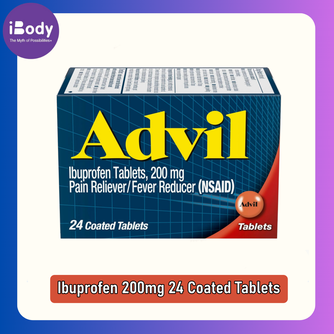 30% Sale!!! EXP.11/2025 (Advil) Ibuprofen 200mg 24 Coated Tablets ยาแก้ปวดและลดไข้