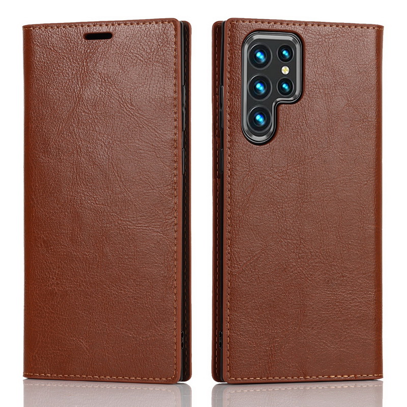 Case Samsung Galaxy S23 Ultra 5G#เคสฝาพับหนังแท้แบบกระเป๋าสตางค์คุณภาพดี Crazy Horse Genuine Leather Cover