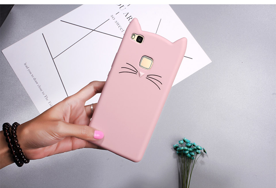 Case Huawei P9 Lite เคสฝาหลัง3D Moustache Cat Soft Silicone Protective Cover