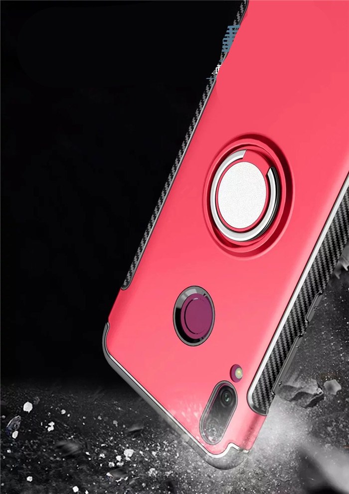 เคส Huawei Y9 (2019) #เคสฝาหลังขอบ Carbon Fiber Texture TPU มีแหวนสวมนิ้ว