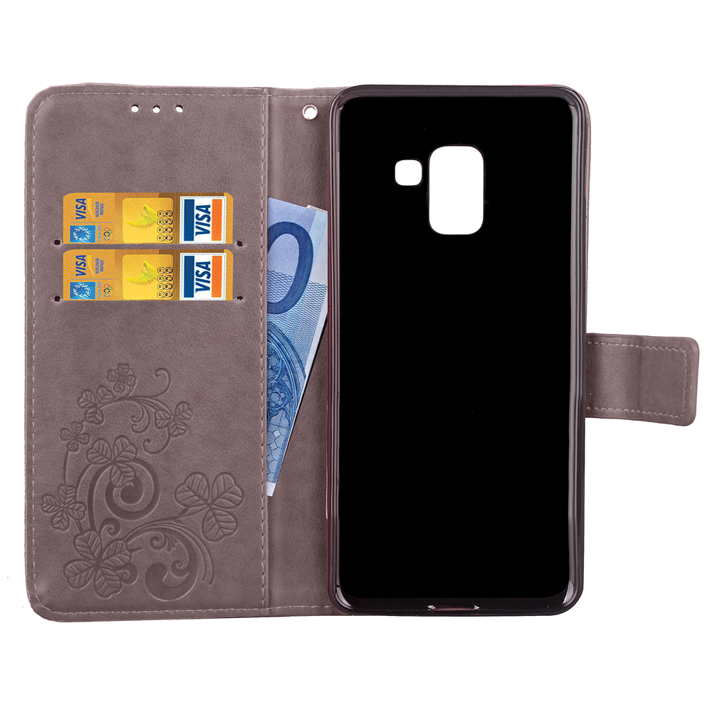 เคส Samsung Galaxy A8 (2018) #เคสฝาพับหนัง PU พิมพ์ลาย Lucky Clover Magnetic