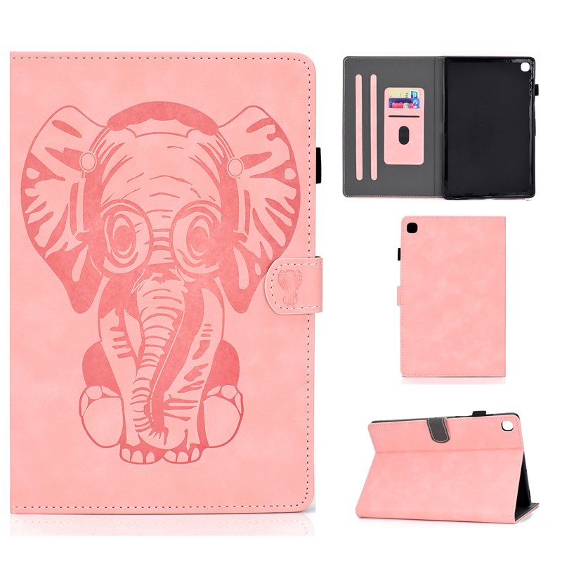 Case Samsung Galaxy Tab S6 Lite 10.4 SM-P610 P615 P617 #เคสฝาพับหนัง PU พิมพ์ลายช้างมีช่องใส่บัตร Business Style Leather Case with Card Storage