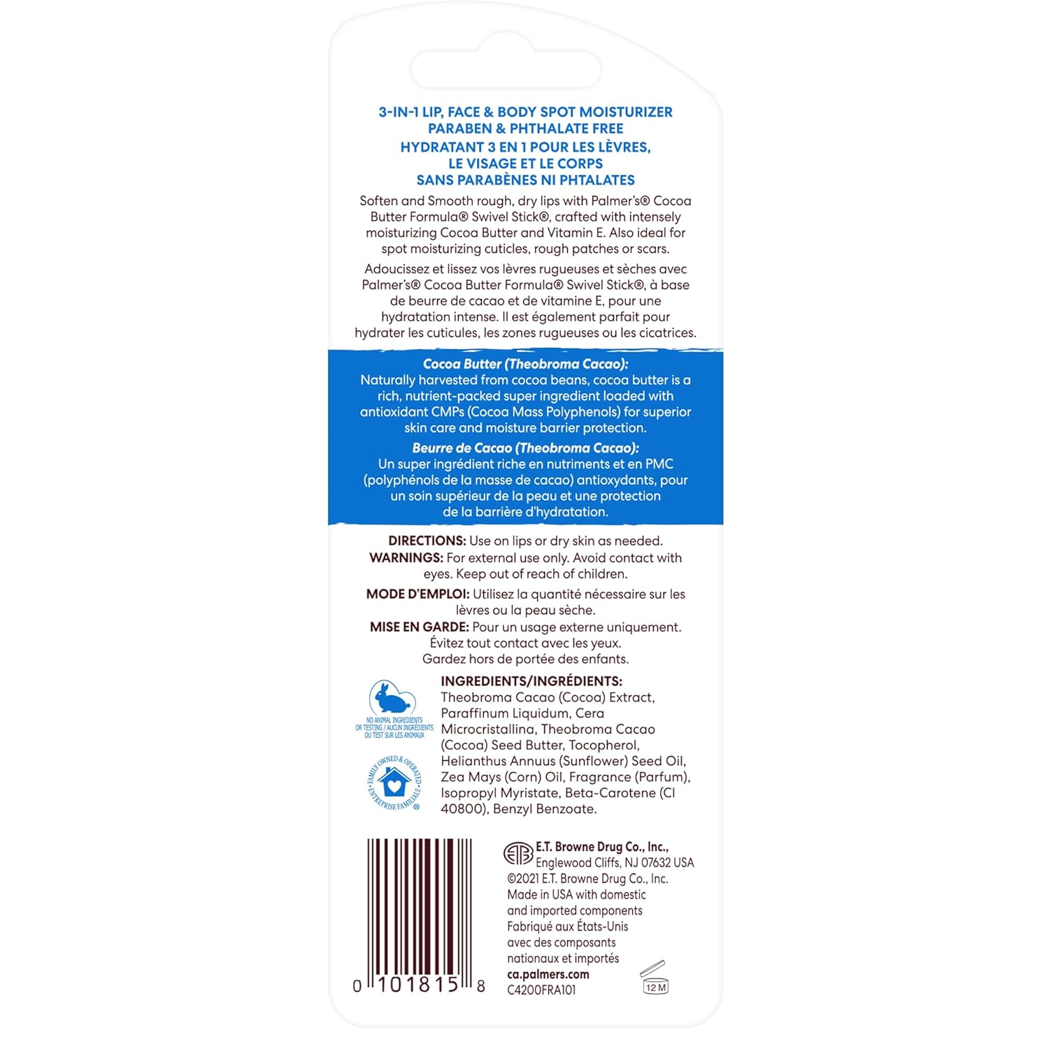 Palmer's® Softens Smoothes Swivel Stick, Cocoa Butter Formula 14 g Moisturizes Dry Lips ลิปบาล์ม กลิ่นโกโก้บัตเตอร์