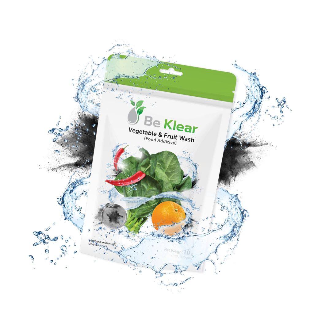 Be klear ผงล้างผัก Activated Carbon ลดสารเคมีตกค้าง ล้างเชื้อโรค ยืดอายุผักผลไม้ ปลอดภัย Food Grade (1 ซองใหญ่ บรรจุ 10 ซองเล็ก)