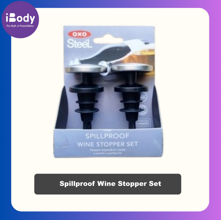 OXO® Spillproof Wine Stopper Set จุกปิดไวน์ แบบกด 2 ชิ้น ปิดและล็อคอากาศ