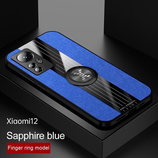 เคส Xiaomi 12 Pro#เคสฝาหลังเคลือบผ้าเนื้อมีแหวนสวมนิ้ว TPU ไฮบริด+อะคริลิ + แหวนโลหะ [ในตัวแผ่นโลหะแม่เหล็ก] Fashion Woven Cloth Casing Finger Ring Holder Back Case