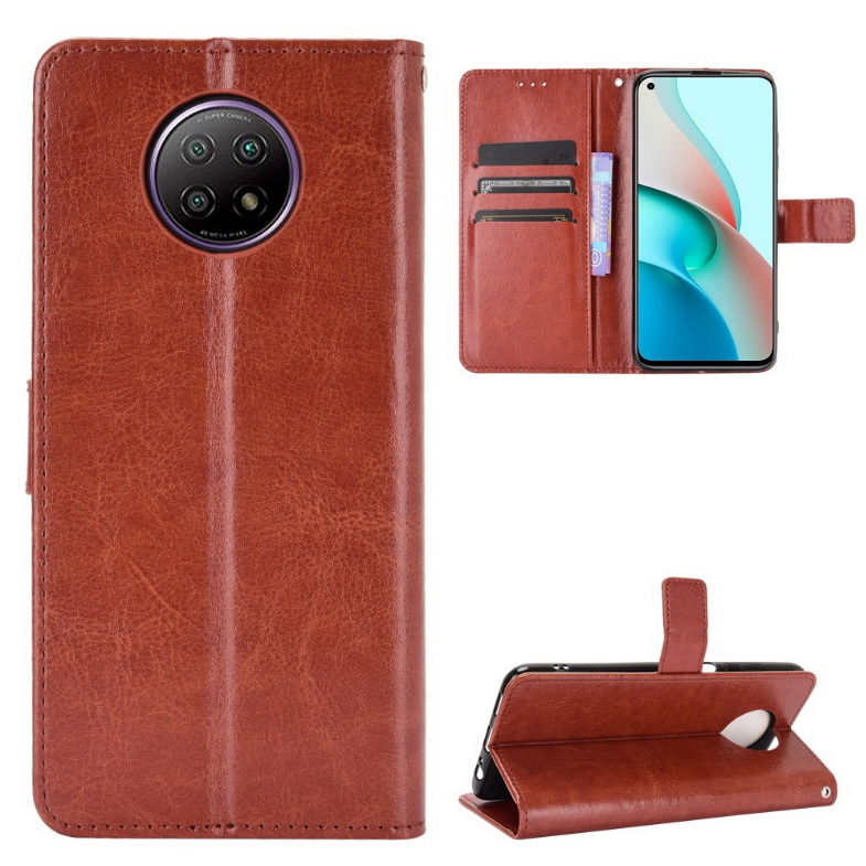 เคส Redmi Note 9T 5G#เคสฝาพับหนัง PUผิวหนังม้า มีแถบปิดแม่เหล็กแบบกระเป๋าสตางค์ Crazy Horse Wallet Leather Protective Cover with Stand