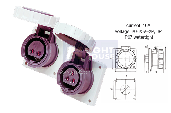 LVN-3121 "DAKO PLUG" เต้ารับฝังตรง แรงดันต่ำ 2P 16A 20-25V IP67