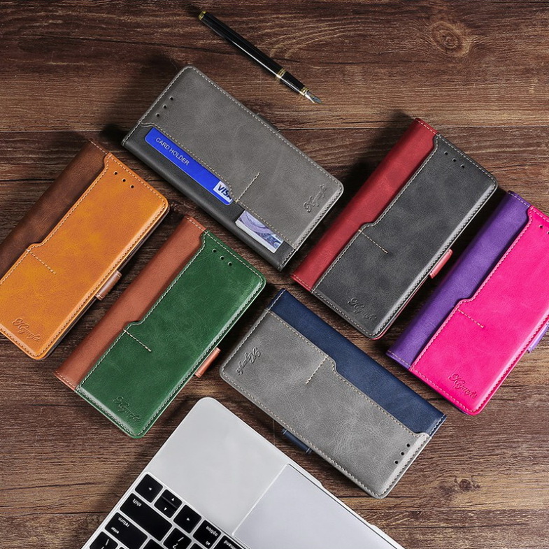 เคส iphone 15 pro max #เคสฝาพับปกหนังสไตล์วินเทจแบบกระเป๋าสตางค์ออกแบบสีทูโทน Flip Leather Case