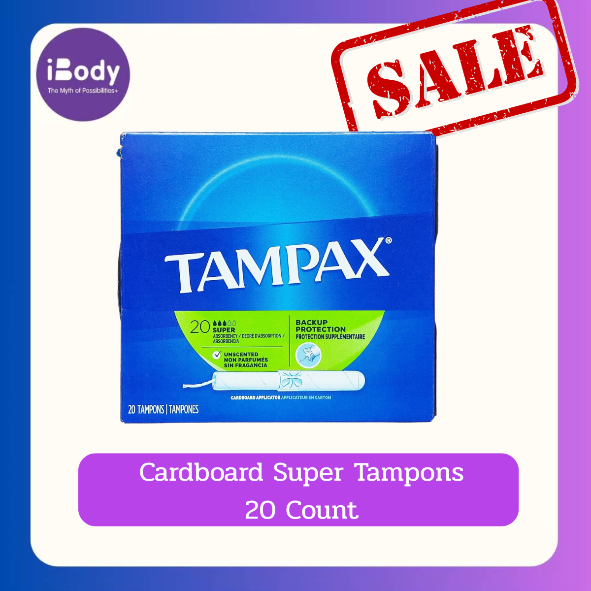 (Tampax®) Cardboard Super Tampons 20, 40 Count ผ้าอนามัยแบบสอด สำหรับวันมามาก ปราศจากน้ำหอม สีย้อม และสารฟอกสี