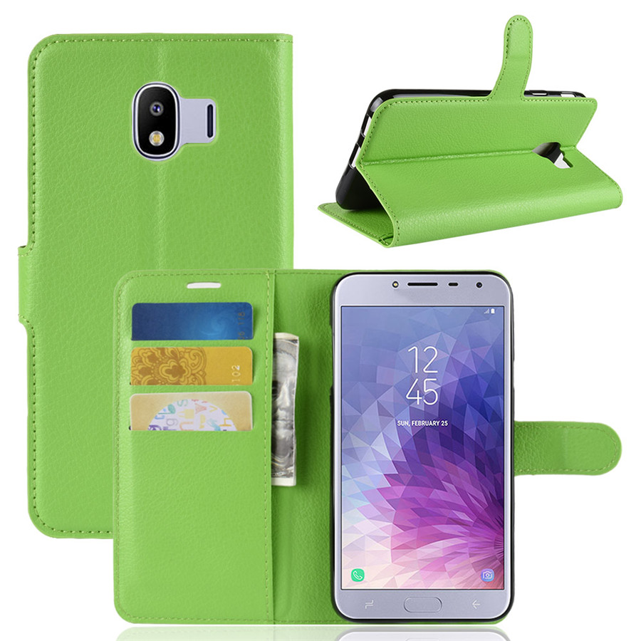 เคส Samsung Galaxy J4 (2018) #เคสฝาพับสไตล์กระเป๋าสตางค์หนัง PU ผิวลิ้นจี่สีสันสวยงาม
