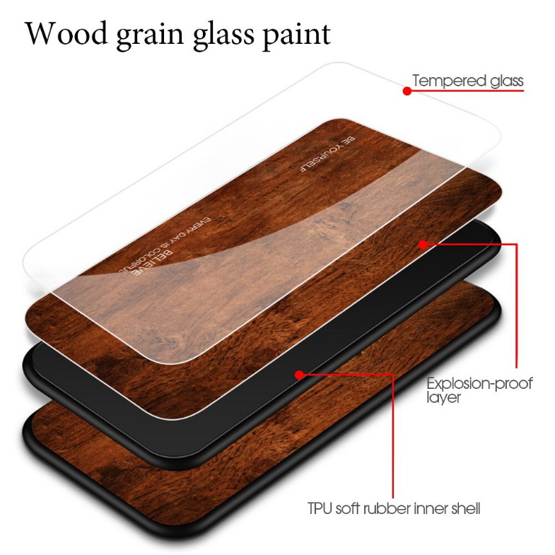 เคส Redmi Note 10 4G #เคสฝาหลังกระจกลายผิวไม้ Case Hard Tempered glass Wood grain protect Back Cover