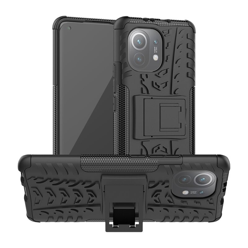 Case Xiaomi Mi 11 #เคสฝาหลังกันลื่น Cool Tyre Pattern Kickstand (PC + TPU)